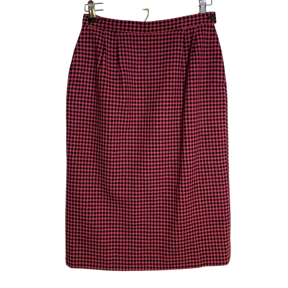 Pendleton Women's 6‎ Pink Black Houndstooth Virgin Wool Pencil Skirt Pockets USA